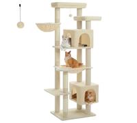 PAWZ Road Large Cat Tree for Indoor Cats, 70 Inches Multi-Level Cat Tower, Cat Tree for Large Cats - Activity Center with 5 Sisal Scratching Posts, 2 Condos, Basket, Hammock & Plush Perches - Beige