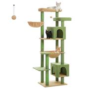 PAWZ Road Large Cat Tree for Indoor Cats, 70 Inches Multi-Level Cat Tower, Cat Tree for Large Cats - Activity Center with 5 Sisal Scratching Posts, 2 Condos, Basket, Hammock & Plush Perches - Green