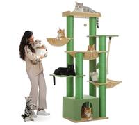 PAWZ Road Large Cat Tree Heavy Duty Multi-Level Cat Tower, Cat House Climbing Tree with Spacious Hammock, 13 Thick Scratching Posts(Diameter 11 cm), Large Perch, Cave, Baskets, XXL 170cm, Green