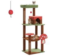 PAWZ Road Mushroom Cat Tree for Indoor Cats with Metal Frame Large Hammock and Removable Scratcher, Big Cat Tower with Condo, Perch and Scratching Posts, Multi-Level Activity Center 143cm Brown