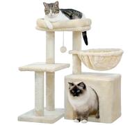 PAWZ Road Small Cat Tree, 73cm Tower for Indoor Cats, 2 Styles Activity Tree With Scratching Posts, Big Hammock and Removable Top Perch - Beige