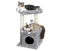 PAWZ Road Small Cat Tree, Multi-Level Cat Tower with Sisal-Covered Scratching Post, Cozy Condo and Top Perch for Indoor Cats, Applicable to Summer, Grey