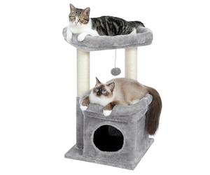 PAWZ Road Small Cat Tree, Multi-Level Cat Tower with Sisal-Covered Scratching Post, Cozy Condo and Top Perch for Indoor Cats, Applicable to Summer, Grey