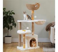 PAWZ Road Wood Cat Tree 123cm Cat Tower with Wicker Basket and Flower Perch