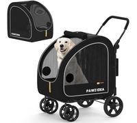 PAWZIDEA 3-in-1 Dog Stroller for Large Dogs with Detachable Carrier, 45% Extra Tall Dog Car Crate up to 45kg Sit Upright, Foldable Pet Stroller for 2 Medium Dogs All-Terrain Jogger, Adjustable Handle
