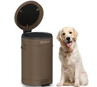 PAWZIDEA Dog Poop Trash Can Outside Odor Control 12L/2.64Gallons Waterproof | Outdoor Dog Waste Trash Can with Lid, Activated Carbon Filter, Pet Poop Container Bin, Metal Garbage Can Waste Station, Brown