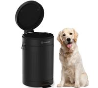 PAWZIDEA Dog Poop Trash Can Outside Odor Control, 3.1 Gallon Outdoor Trash Can with Lid, Waterproof Pet Waste Disposal Container, Small Poop Bin Step Garbage Can, 7.8in Activated Carbon Filter, Black