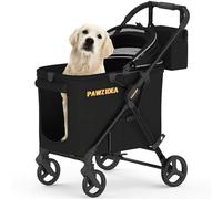 PAWZIDEA Dog Stroller for Large Dogs, Heavy Duty Pet Stroller for 2 Medium or Small Dogs Cats Up to 66lbs, No-Zip 180° Reversible Canopy Lockable, One-Hand Foldable Jogger 7" Wheels, Storage Organizer