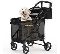 PAWZIDEA Dog Stroller for Large Dogs, Heavy Duty Pet Stroller for 2 Medium or Small Dogs Cats Up to 66lbs, No-Zip 180° Reversible Canopy Lockable, One-Hand Foldable Jogger 7" Wheels, Storage Organizer