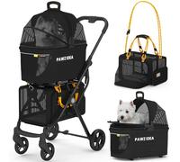 PAWZIDEA Double Pet Stroller with 2 Detachable Carriers, Portable Dog Crate for Car Travel & TSA-Approved Expandable Cat Carrier, Foldable Lightweight Jogger Stroller for 2-4 Cats or Small/Medium Dogs