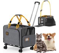 PAWZIDEA Expandable Large Pet Carrier with Wheels, 61x41x41cm in Rolling Cat Carrier for 2-4 Cats up 25kg Soft-Sided Collapsible Small Medium Dog Crate for Car Travel, Telescopic Handle,Storage Pocket
