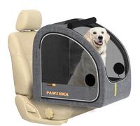 PAWZIDEA Portable Dog Crate for Car Travel, Collapsible Pet Travel Crates for Medium & Large Dogs, Enclosed Soft-Sided Car Kennel Carrier for Backseat, Secures w/Seatbelt & Headrest Strap, Chew-Proof