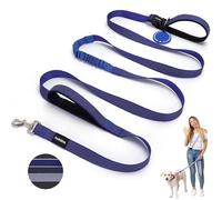 PAWZPAL Hands Free Dog Leash - 10FT Adjustable Crossbody/Waist Belt, Enhanced Reflective, Anti-Shock Bungee, Extra-Wide Padded Handle, for Walking, Running, Hiking, Medium & Large Dogs (Navy Blue)