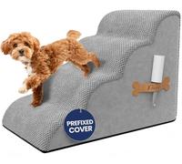 PAWZY Foam Pet Stairs for Bed, Couch or Window PREFIXED COVER - Wide Dog Steps for Bed, Waterproof, Non-Slip Base - 4-Tier Dog Ramp Dog Stairs for Small Dogs, Puppies, Cats - Dog Stairs & Steps (Grey)