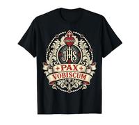 Pax Vobiscum Traditional Latin Mass Catholic IHS Christogram Value Graphic T-Shirt, Men, Black, M