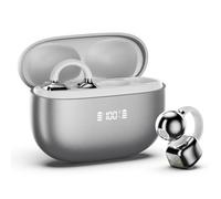 PAXA Clip On Earbuds, Clipbuds7 Open Ear Earbuds Wireless Bluetooth 5.4 with LED Display, Auto L-R Ear Recognition and Touch Control, Ultra-Light 4.5g Fit Comfort for Sports Fitness Daily Use, Silver