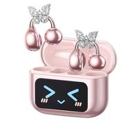 PAXA Stylish Open Ear Clip On Earbuds with Removable Butterfly Earring, Clip On Headphones with LCD Touch Screen, Fashionables Open Ear Headphones for Women, Butterfly Earring Rose Gold Earbuds