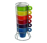 Paxanpax PSA462_08 Stackable Set of 6 Espresso Coffee Ceramic Mugs & Stand for Dualit Coffee Capsule Pod Coffee Machines