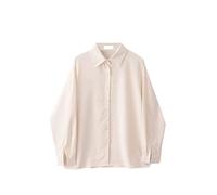 PAXAS Shirts Button Cardigan Lapel Top Office Ladies Loose Long Sleeve Oversized Shirt Womens Blouses Vintage Casual Tunic-Apricot Yellow,S