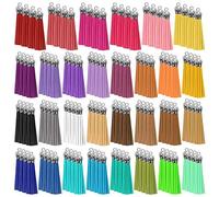 PAXCOO Tassels Charms for Jewellery Making, 120 Pieces Keychain Tassels Bulk for Crafts, Leather Key Chain Tassel Charms for Jewellery Making, Acrylic Blanks Keychains, Bracelets (2 1/8 Inch)