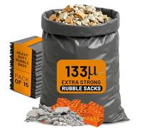 Paxfords Heavy Duty Rubble Sacks - Extra Strong 133 Micron Rubble Bags 20 x 30 inch, Tear Resistant Builders Bags for Construction Waste, Household, Timber and Gravel 100kg Load (Grey, 15 Pack)