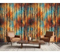 PaxGloz Abstract Forest Photo Wallpaper, Orange and Teal Autumn Tree Wall Mural for Living Room & Bedroom, Non-Woven Decorative Wall Art 450x315 cm