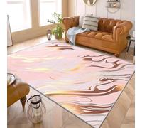 PaxGloz Abstract Marble Rug - Pink and Gold Marble Living Room Rug, Luxury Rose Gold Rugs for Living Room Bedroom, Washable Non Slip Soft Small Carpet, Patterned Area Rugs & Home Decor 50x80 cm