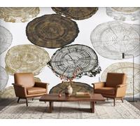 PaxGloz Abstract Tree Rings Wallpaper, Grey and Brown Rustic Wood Slice Wall Mural for Living Room & Bedroom, Non-Woven Decorative Wall Art 150x105 cm