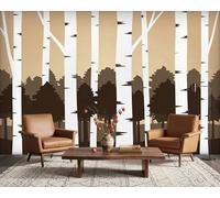 PaxGloz Birch Tree Forest Wallpaper, Beige and Brown Kids Nursery Woodland Wall Mural for Living Room & Bedroom, Non-Woven Decorative Wall Art 400x280 cm