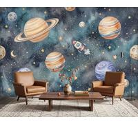 PaxGloz Blue Space Photo Wallpaper, Solar System Planets Wall Mural for Living Room & Bedroom Kids Playroom Nursery, Non-Woven Decorative Wall Art 368x254 cm