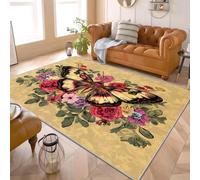 PaxGloz Butterfly Flower Rugs - Botanical Insect Rug, Vintage Garden Rugs for Living Room Bedroom Kids Playroom, Washable Non Slip Soft Small Carpet, Patterned Area Rug & Home Decor 80x150 cm