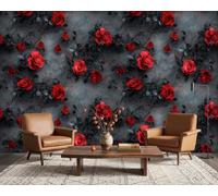 PaxGloz Dark Floral Red Rose Photo Wallpaper, 3D Effect Gothic Floral Wall Mural for Living Room & Bedroom, Non-Woven Decorative Wall Art 100x70 cm