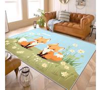 PaxGloz Fox Rug for Kids Bedroom - Cute Cartoon Fox Rug, Nursery Woodland Animal Rugs for Living Room Bedroom, Washable Non Slip Soft Square Carpet, Patterned Area Rugs & Home Decor 120x120 cm