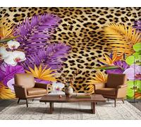PaxGloz Leopard Print Wall Mural, Palm Leaves Tropical Wallpaper for Living Room & Bedroom, Non-Woven Decorative Wall Art 416x254 cm