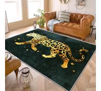 PaxGloz Leopard Rug for Living Room - Emerald Green Gold Leopard Rug, Cheetah Print Rugs for Living Room Bedroom, Washable Non Slip Soft Large Carpet, Patterned Area Rugs & Home Decor 160x230 cm