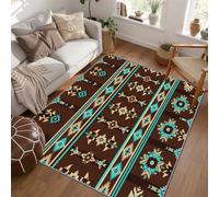 PaxGloz Native American Style Rugs - Brown and Turquoise Aztec Rug, Southwestern Geometric Rugs for Living Room Bedroom, Washable Non Slip Soft Small Carpet, Patterned Area Rug & Home Decor 80x150 cm