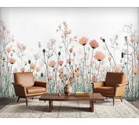 PaxGloz Pastel Wildflower Meadow Wallpaper, Peach and Sage Green Botanical Wall Mural for Living Room & Bedroom, Non-Woven Decorative Wall Art 150x105 cm