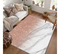 PaxGloz Rose Gold Rugs for Bedroom - Pink Glitter Rug, Blush White Marble Rugs for Living Room Bedroom, Washable Non Slip Soft Small Carpet, Patterned Area Rug & Home Decor 60x90 cm