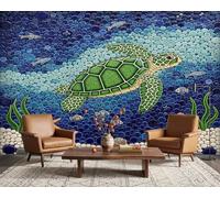 PaxGloz Sea Turtle 3D Effect Mosaic Wallpaper, Blue Ocean Underwater Wall Mural for Living Room & Bedroom, Non-Woven Decorative Wall Art 500x280 cm