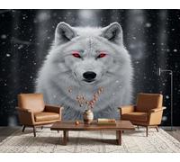 PaxGloz White Wolf 3D Wall Mural, Nature Wildlife Wallpaper for Living Room & Bedroom, Non-Woven Decorative Wall Art 500x350 cm