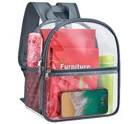 Paxiland Clear Backpack Stadium Approved 12×12×6, Small Transparent Bag with Reinforced and Widened Shoulder Straps, Grey, 12x10.5x6 inches, Traveling