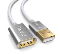 PAXO 1m nylon USB 2.0 extension white, A-A extension cable, aluminum plug, fabric jacket