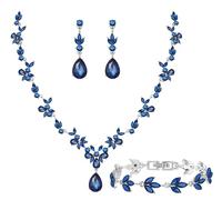 Paxuan Bridal Wedding Elegant Floral Jewelry Set for Women/Brides/Bridesmaids Crystal Jewelry Set for Wedding Prom Party Bridal Crystal Necklace Earrings Bracelet Set, Metal, Crystal