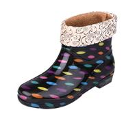 pay in 5 Ladies Short Warm Waterproof Lined Ankle Low Heel Non Slip Outdoor Rain Boots - Black Knee High