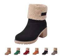 Pay in 5 Monthly Payments: Ladies' Warm Fur Lined Mid Boots - Winter Snow Boots, Non Slip, Waterproof Wedge Heel - Black