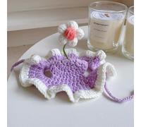 PayaSnug Knitted Pet Hat with Ear Holes and Flower - Handmade Yarn Cap with Chin Straps for Small Dogs and Cats - Cute Crochet-Style Beanie for Photos and Cold Weather（Purple1, M