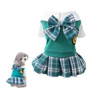 PayaSnug Preppy Dog Skirt with Bow - Fall Pet Dress for Small Dogs, British Academy Style Green Skirt for Puppy Girls, Cute Pet Clothes for Autumn Outings and Photos(Dress, XS)