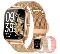 paybay Smart Watch for Women Men- 1000mAh Battery Answer/Make Call, Fitness Step Tracker Watch with Sleep Monitor/Activity Counter/110+ Sport Mode for Andriod iPhone iOS Compatible - 3 Straps (Golden)