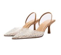 PAYDVOIER Fashion Womens Slingback Kitten Heels Rhinestone Heels Pumps Sparkly Heels Clear High Heels Shoes Closed Pointed Toe PVC Kitten Heels Wedding Sandals for Bride Apricot Size 38
