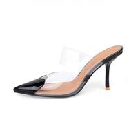 PAYDVOIER Women's Clear Transparent Slingback Pumps Kitten/Stiletto Mid Heel Pointed Toe Slip-On Mules PVC Wedding Party Bridal Shoes with Buckle & Heart Decor Summer Beach Dress Sandals Red Size 39